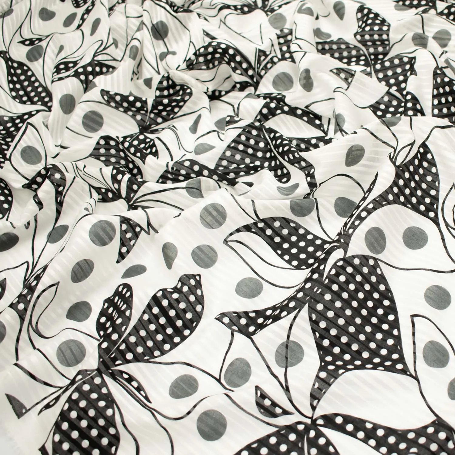 Japanese Cotton Prints Black & White Floral Design-1