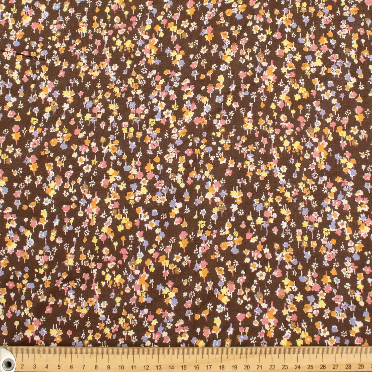 Japanese Pure Cotton Lawn Prints Design-162 Yellow & Orange Mini Florals on Brown