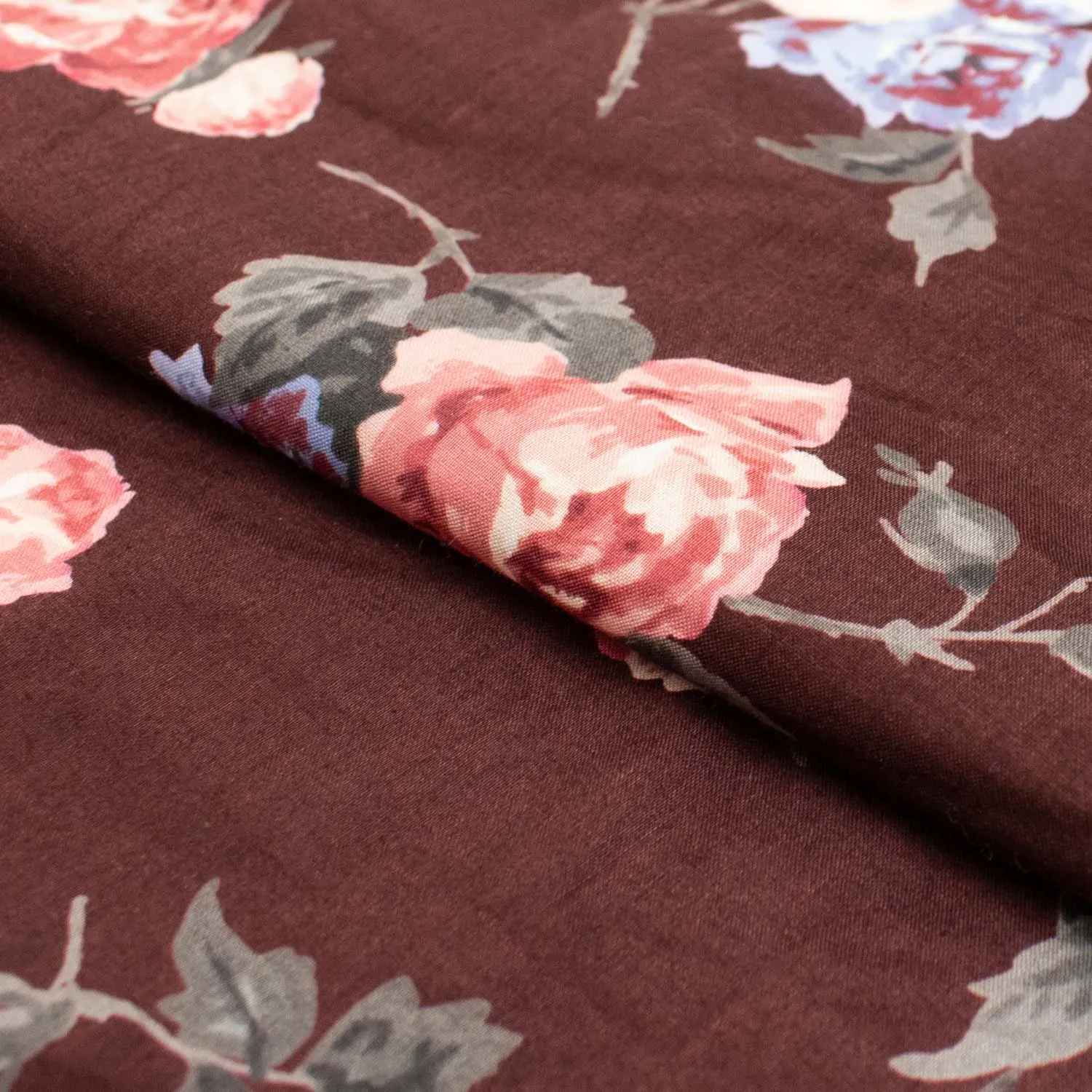 Japanese Pure Cotton Lawn Prints Design-178 Red & Purple Roses on Maroon