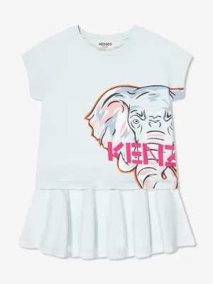 KENZO Girls Organic Cotton Elephant Dress in Blue