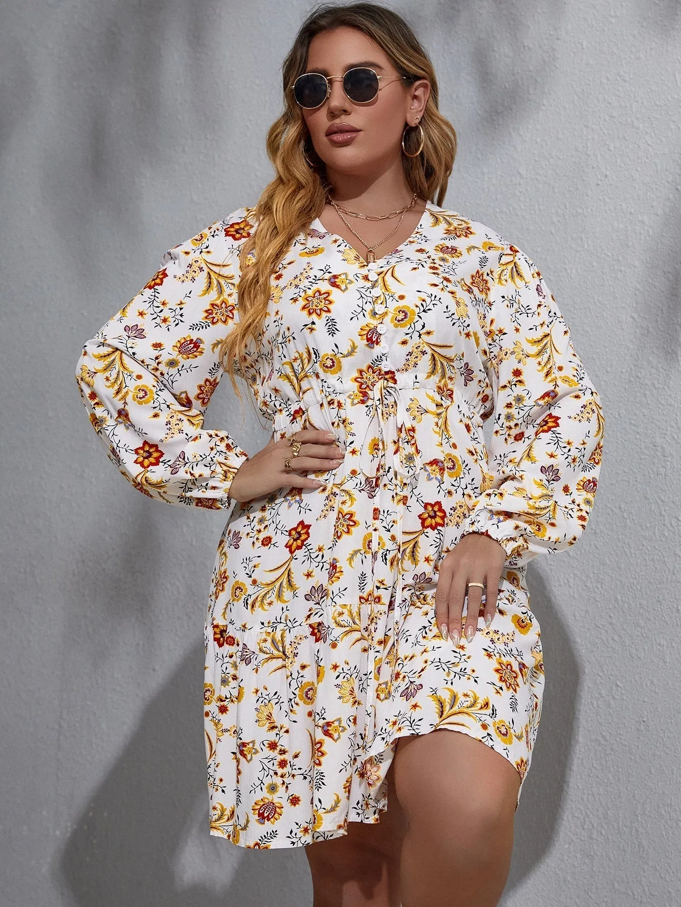 KittenAlarm - Plus Size Floral Print Dress