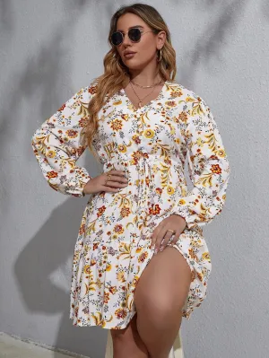 KittenAlarm - Plus Size Floral Print Dress