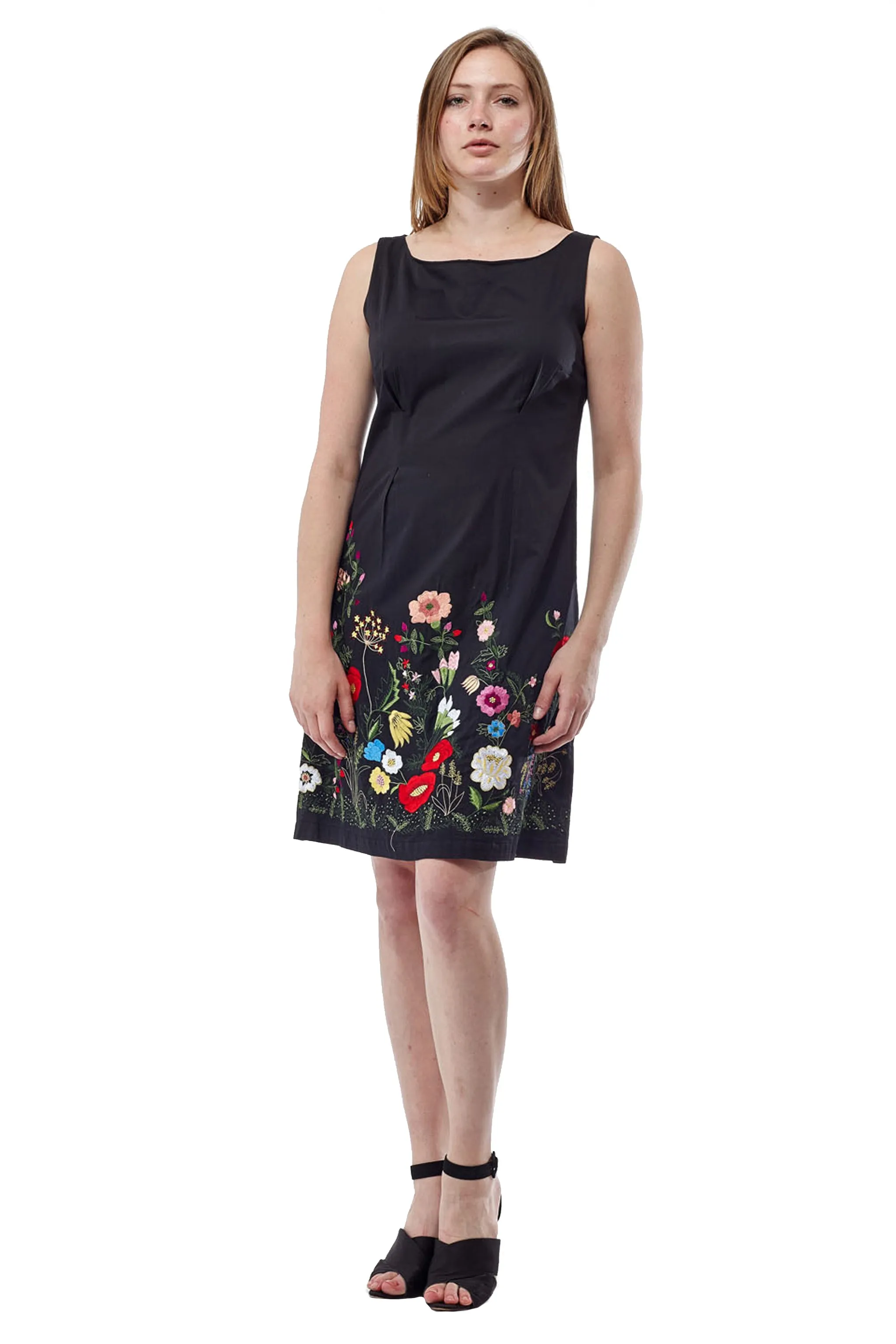 La Cera Embroidered Wildflower Sleeveless Dress