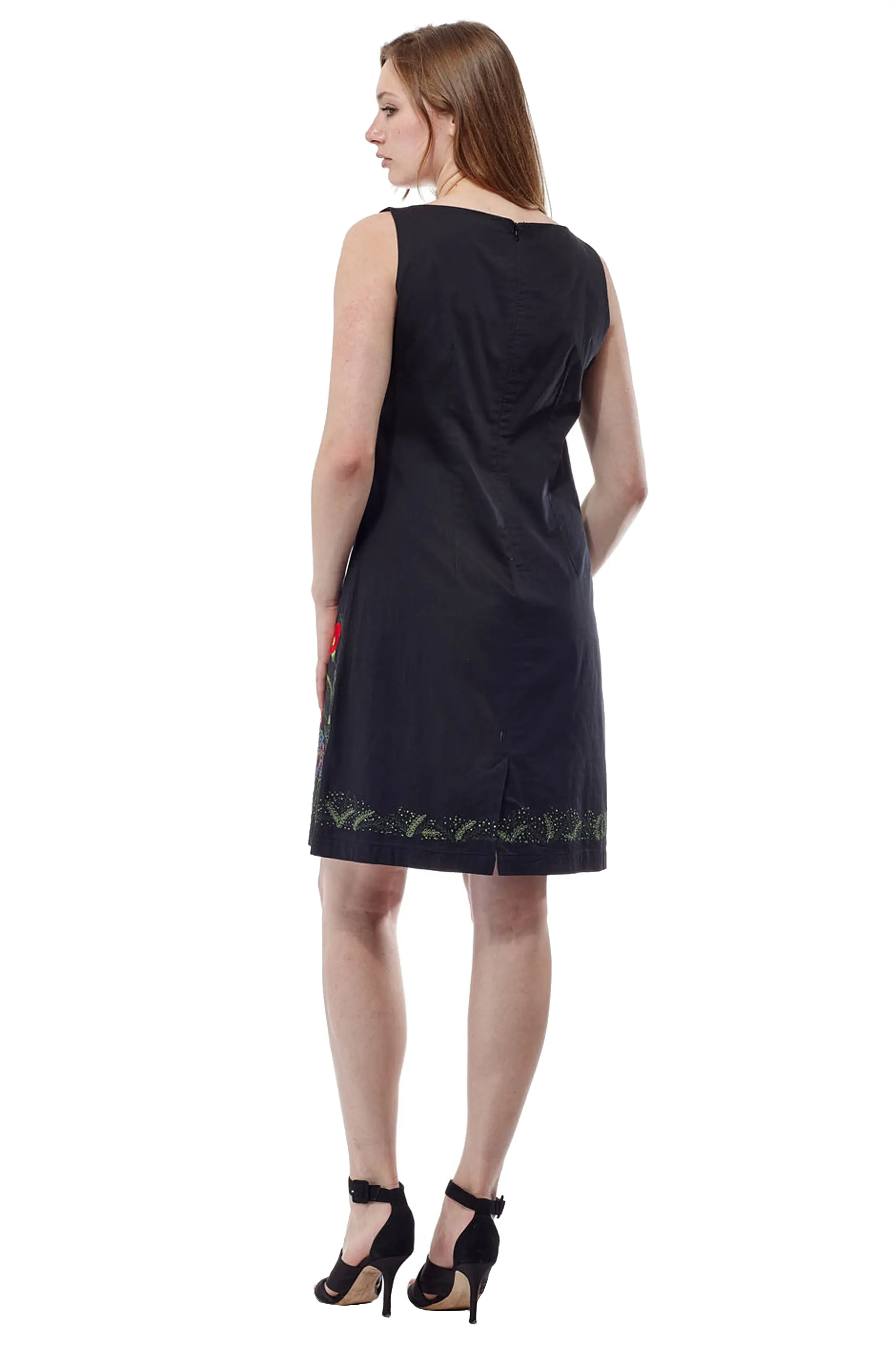 La Cera Embroidered Wildflower Sleeveless Dress