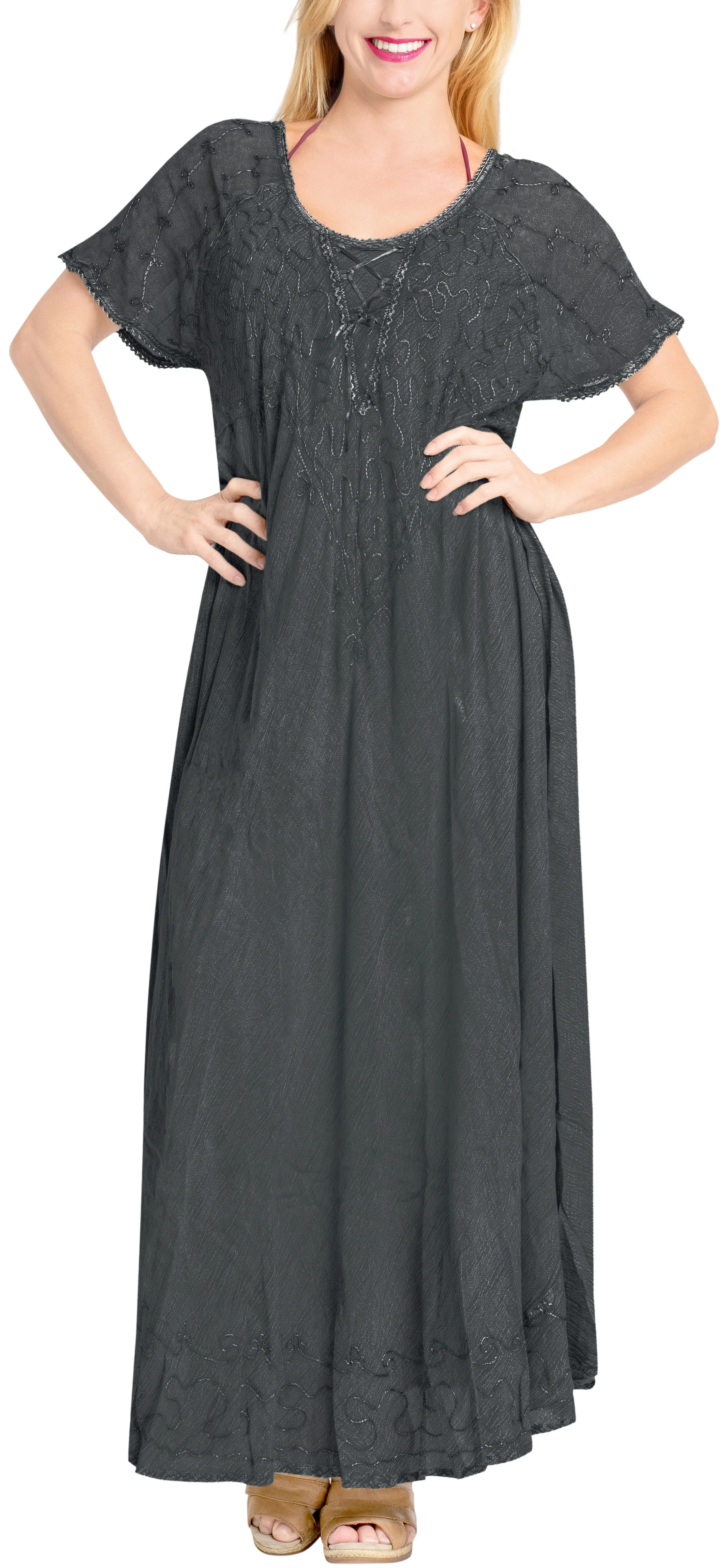 LA LEELA HAWAIIAN WOMEN'S Rayon Long Beach Dress Grey_3586 OSFM 14-16W [L- 1X]