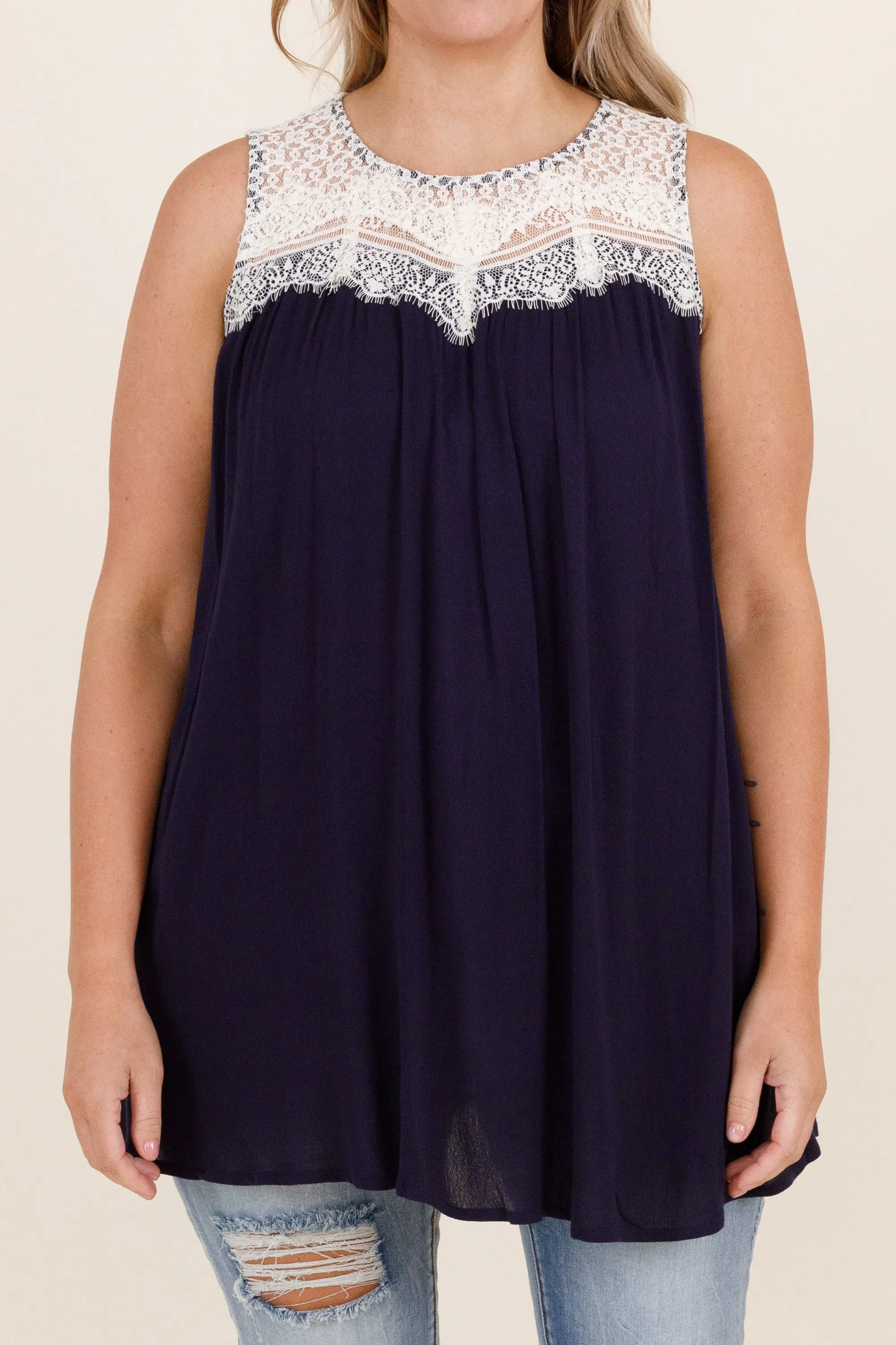 Lace With Love Top, Navy