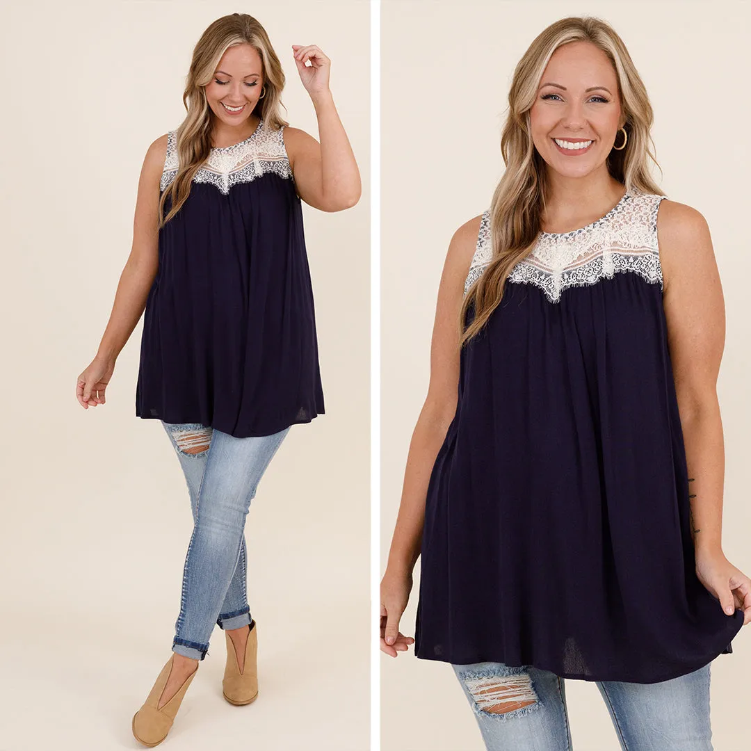 Lace With Love Top, Navy