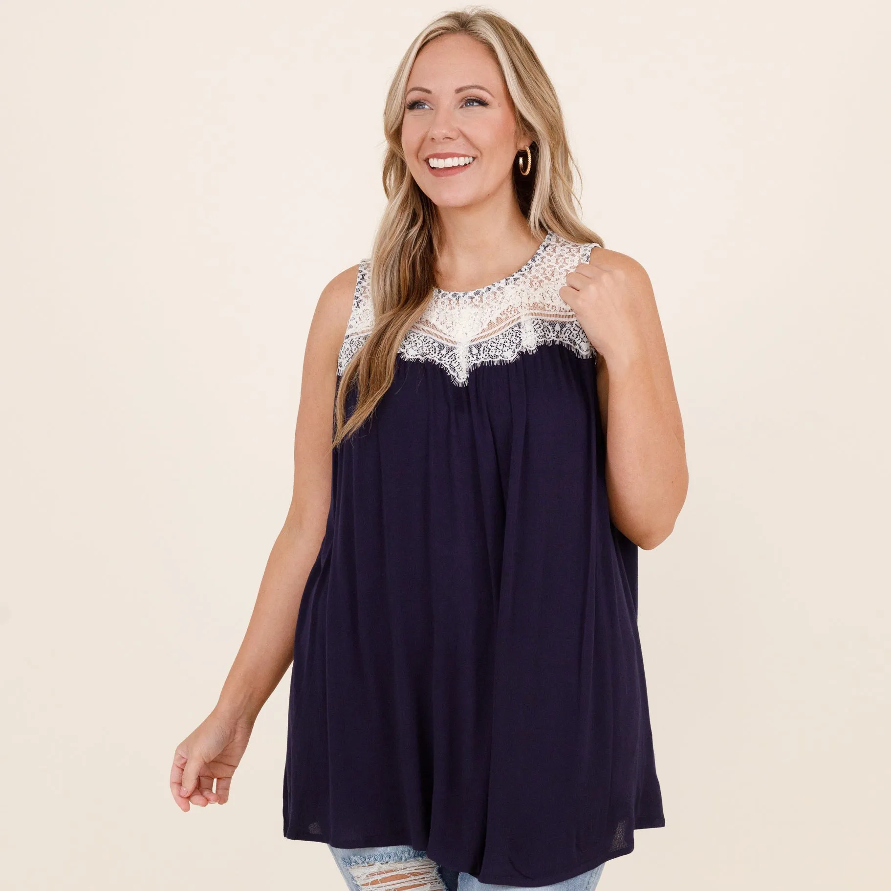 Lace With Love Top, Navy