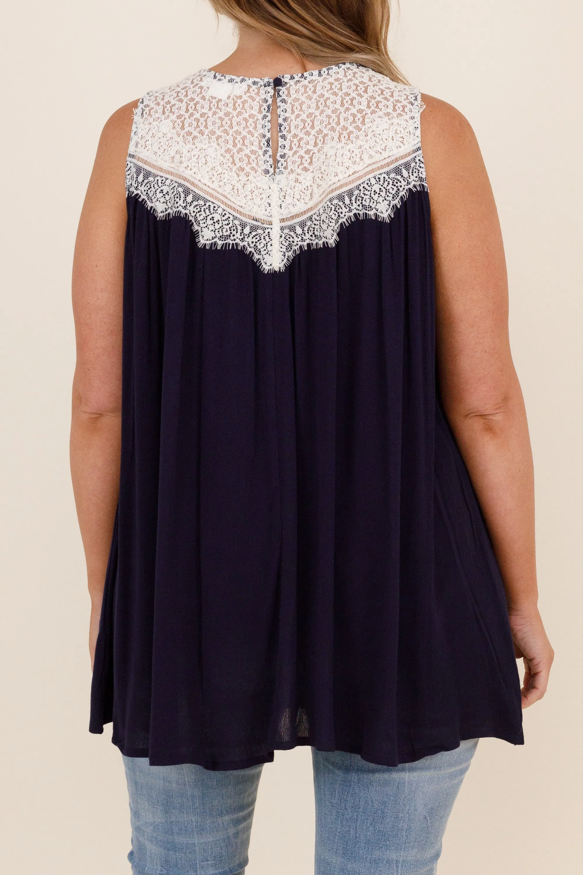 Lace With Love Top, Navy