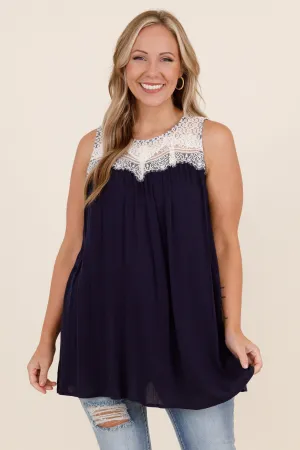 Lace With Love Top, Navy