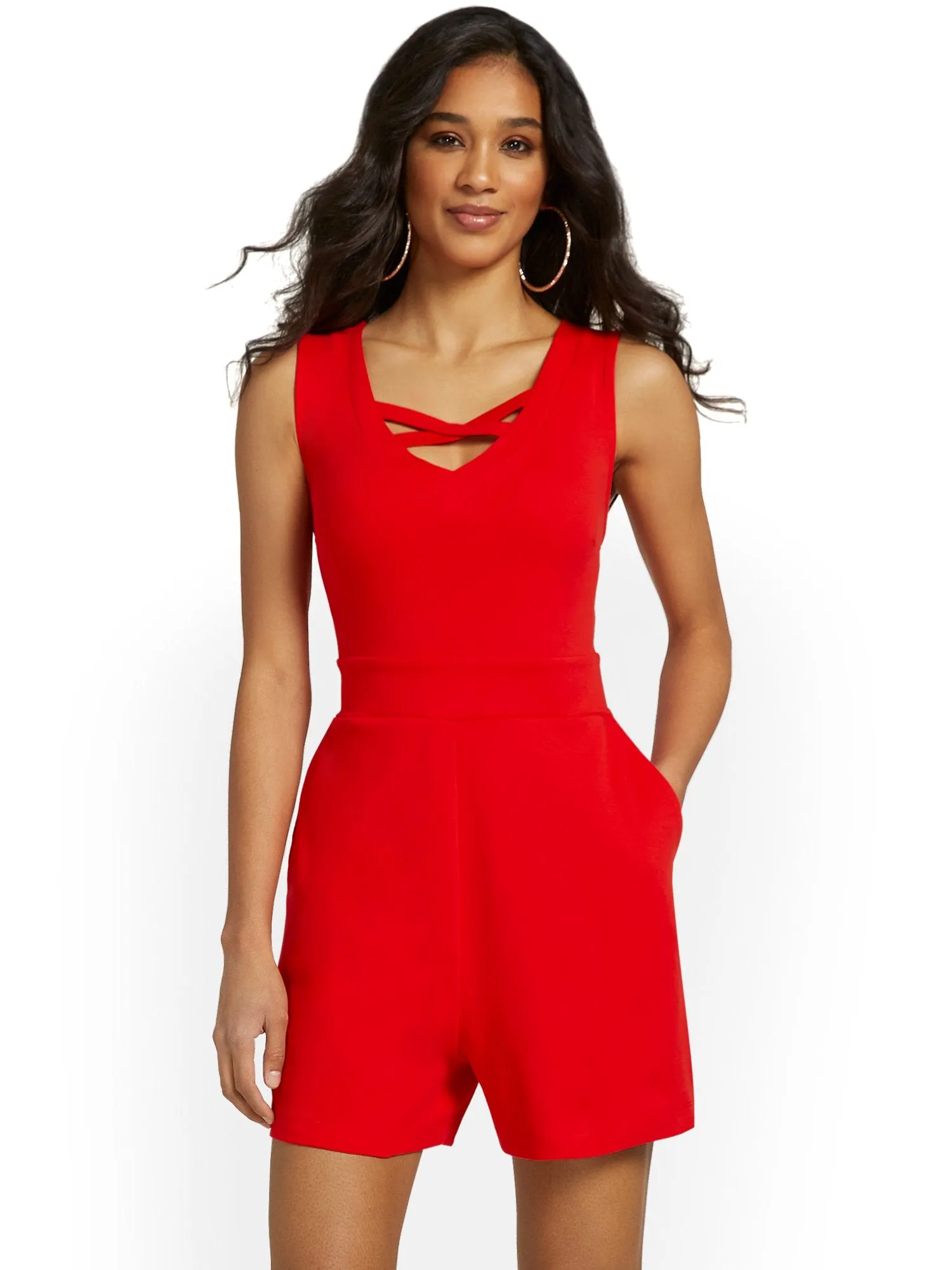 Lattice-Neck Romper - City Knits