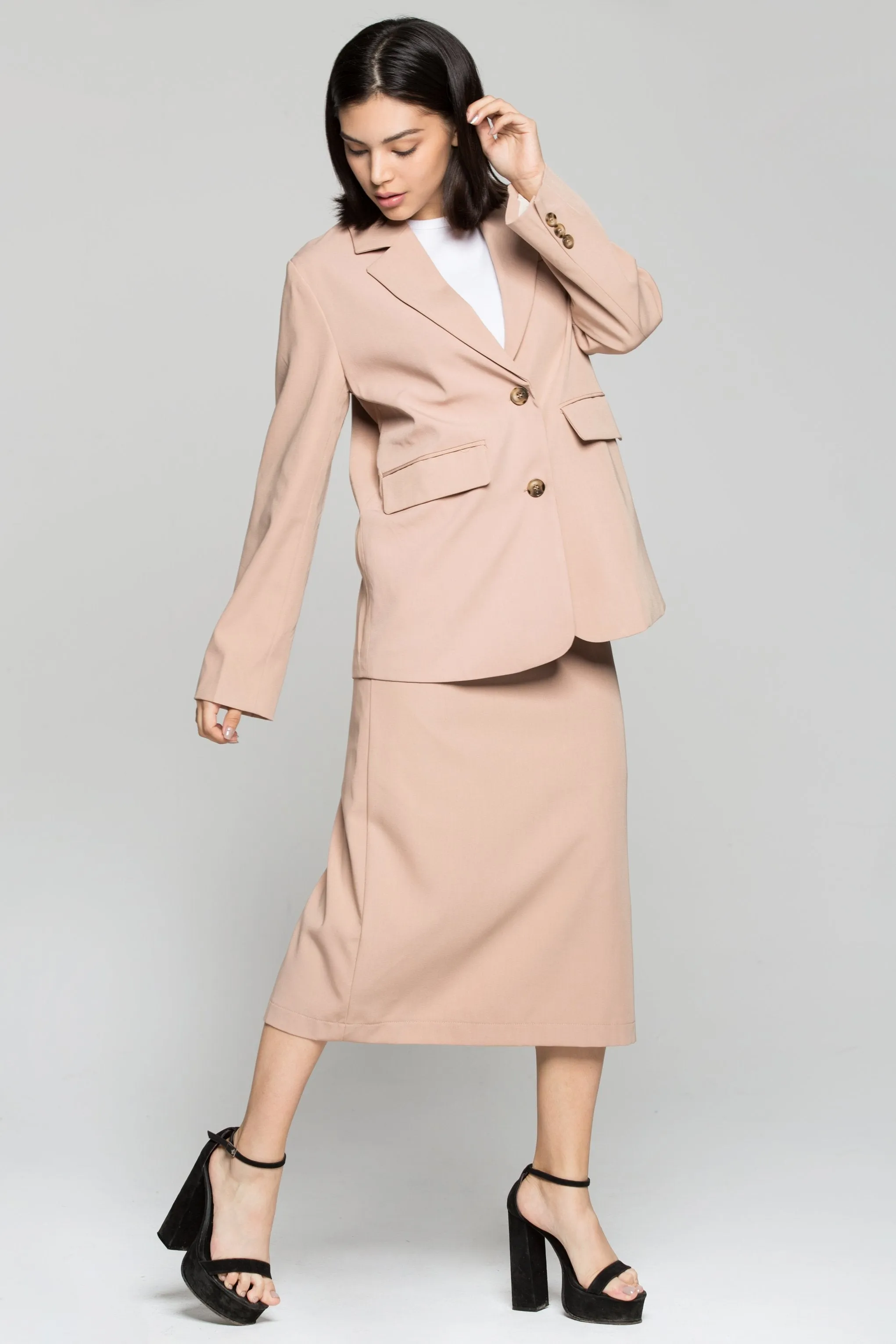 Light Tan Blazer and Skirt Set