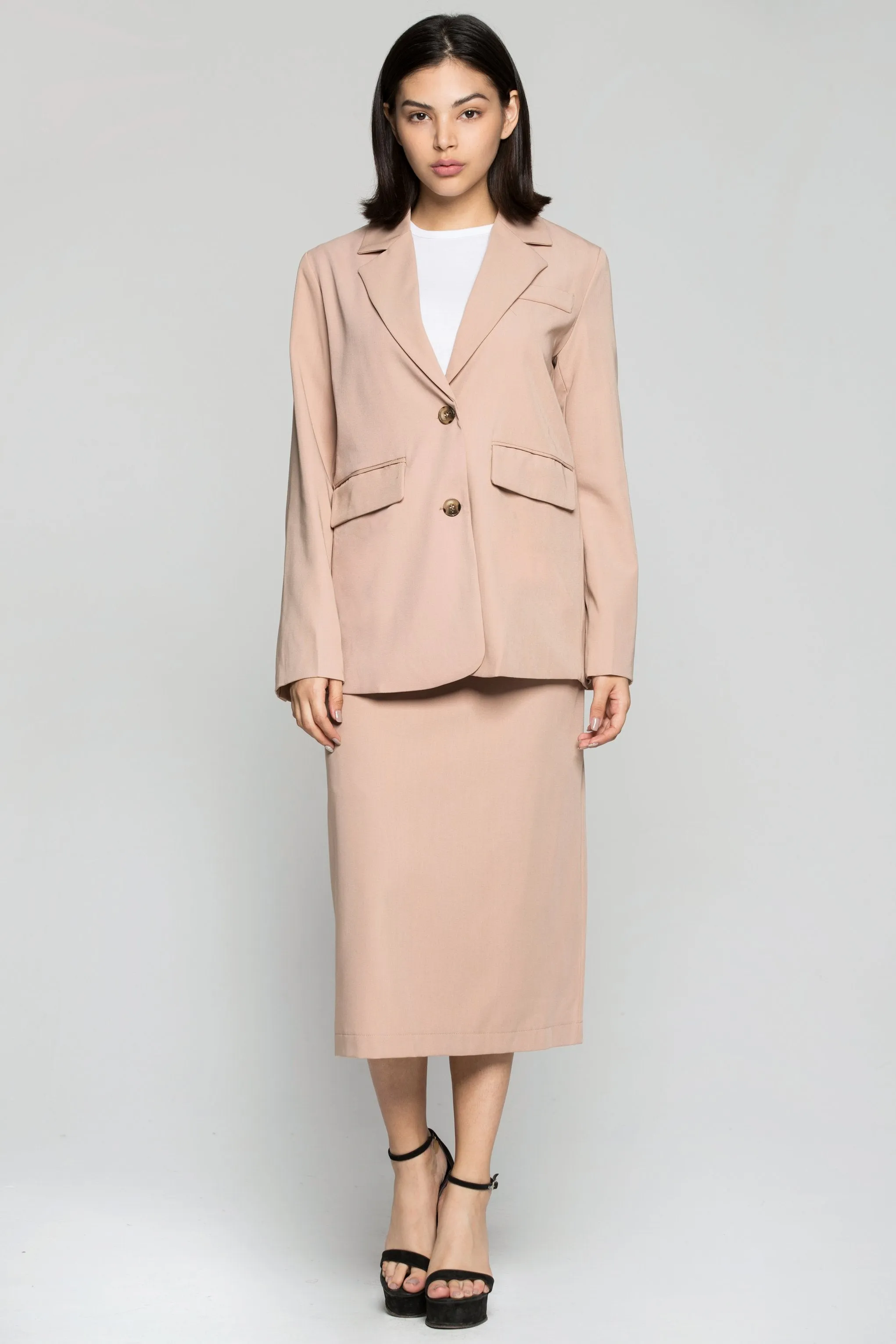 Light Tan Blazer and Skirt Set