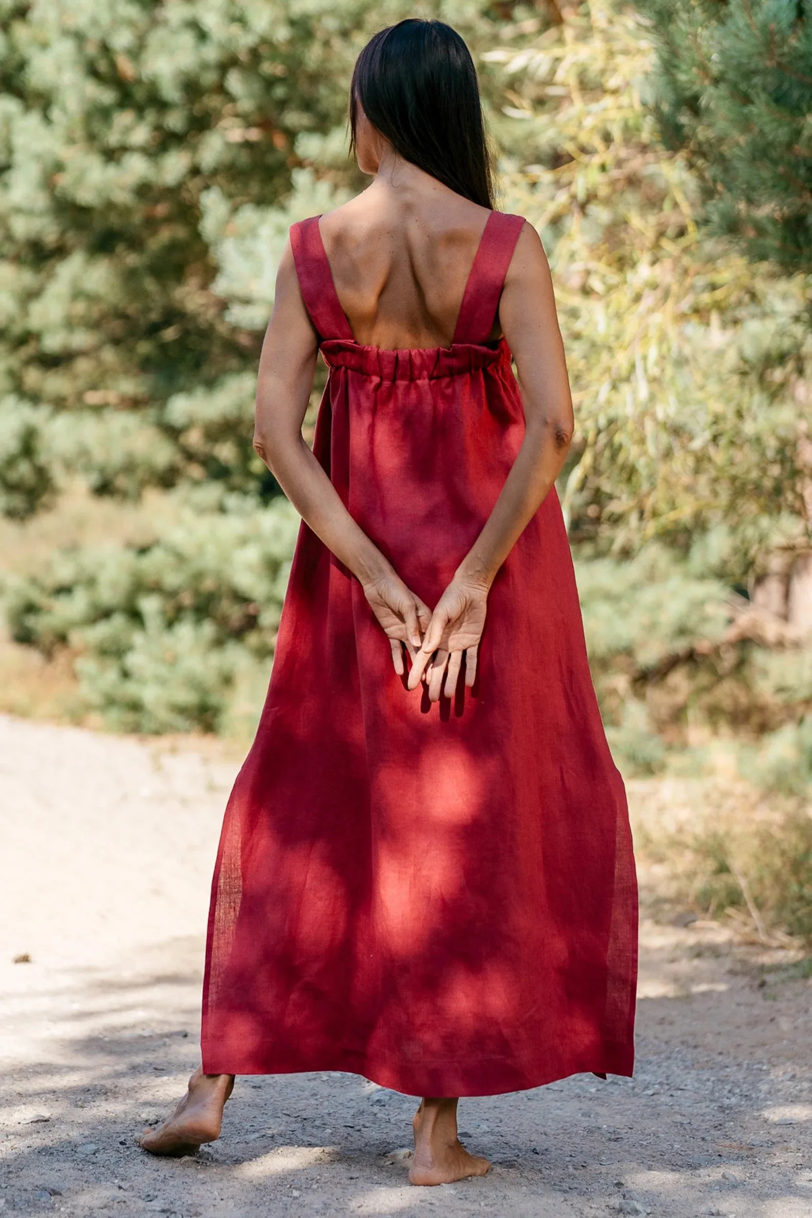 Linen Strap MAXI Dress ADELE In Raspberry