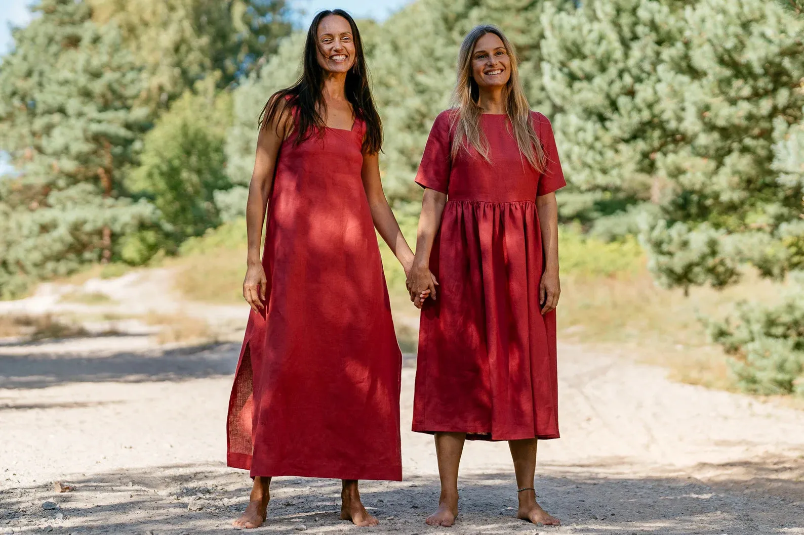 Linen Strap MAXI Dress ADELE In Raspberry