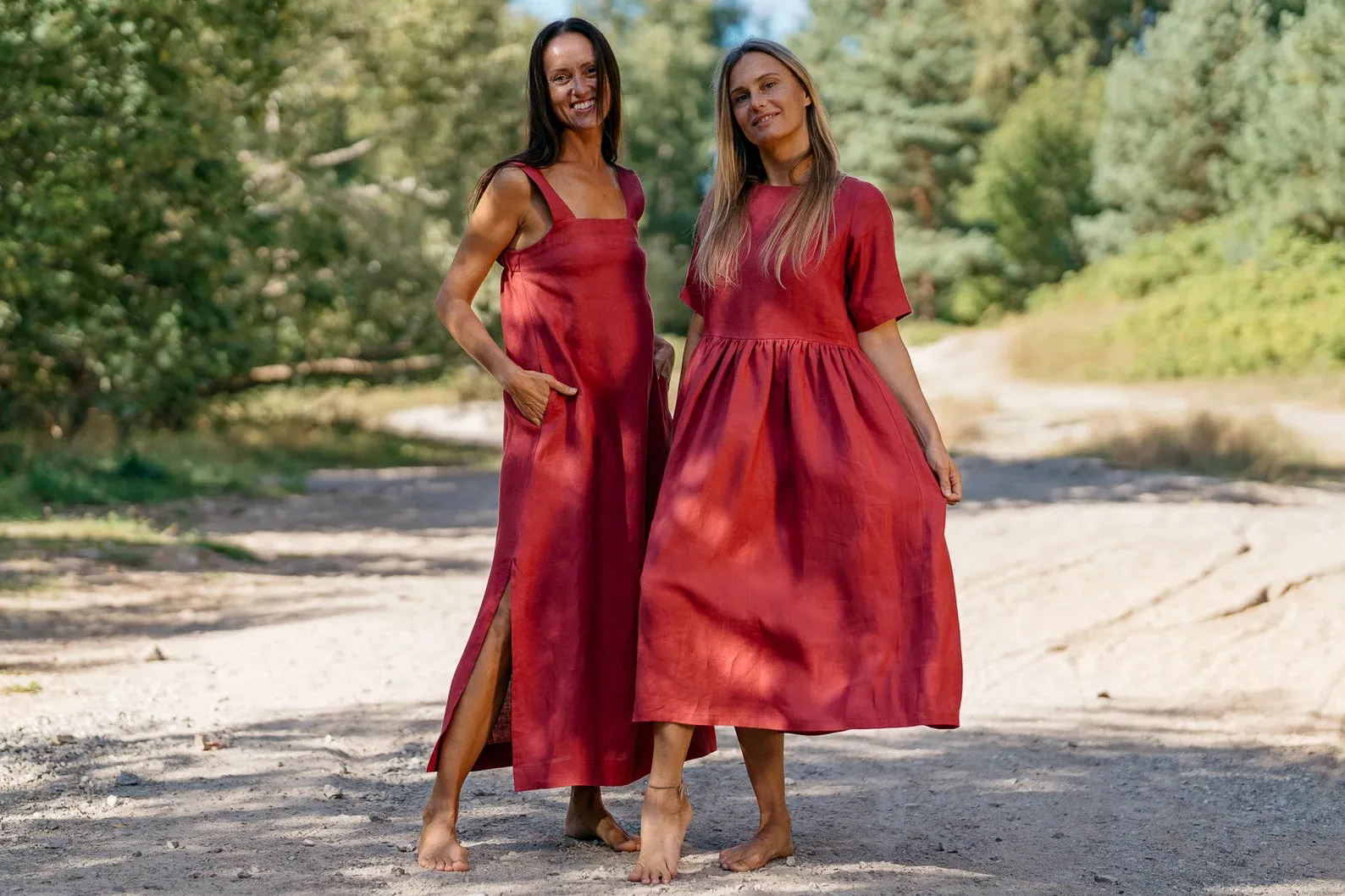 Linen Strap MAXI Dress ADELE In Raspberry