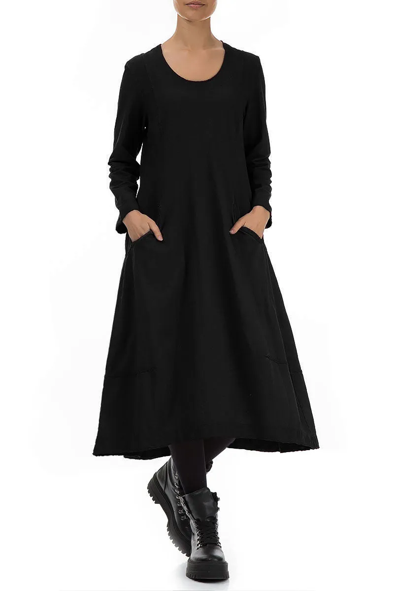 Long Flared Black Cotton Dress