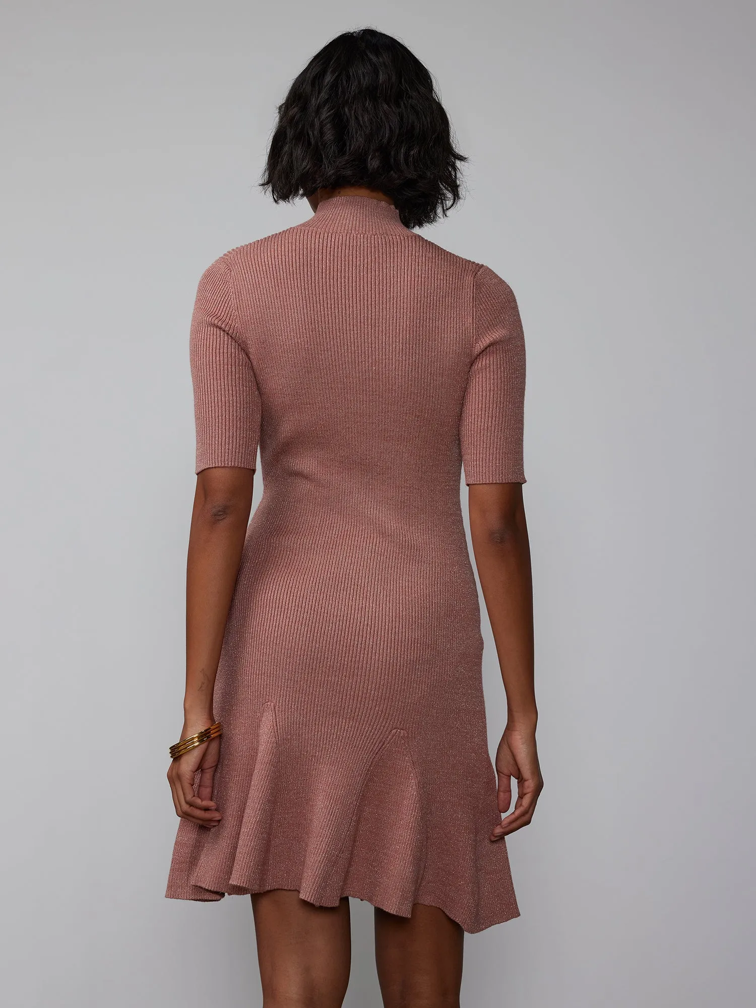 Mock Godet Metallic Flare Sweater Dress