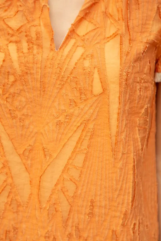 Orange Fringe Detailed Burn Out Shift Dress