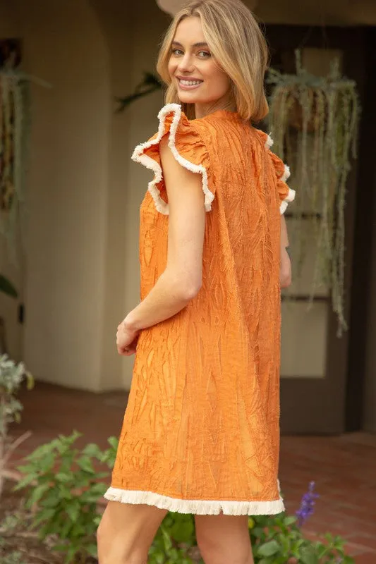 Orange Fringe Detailed Burn Out Shift Dress