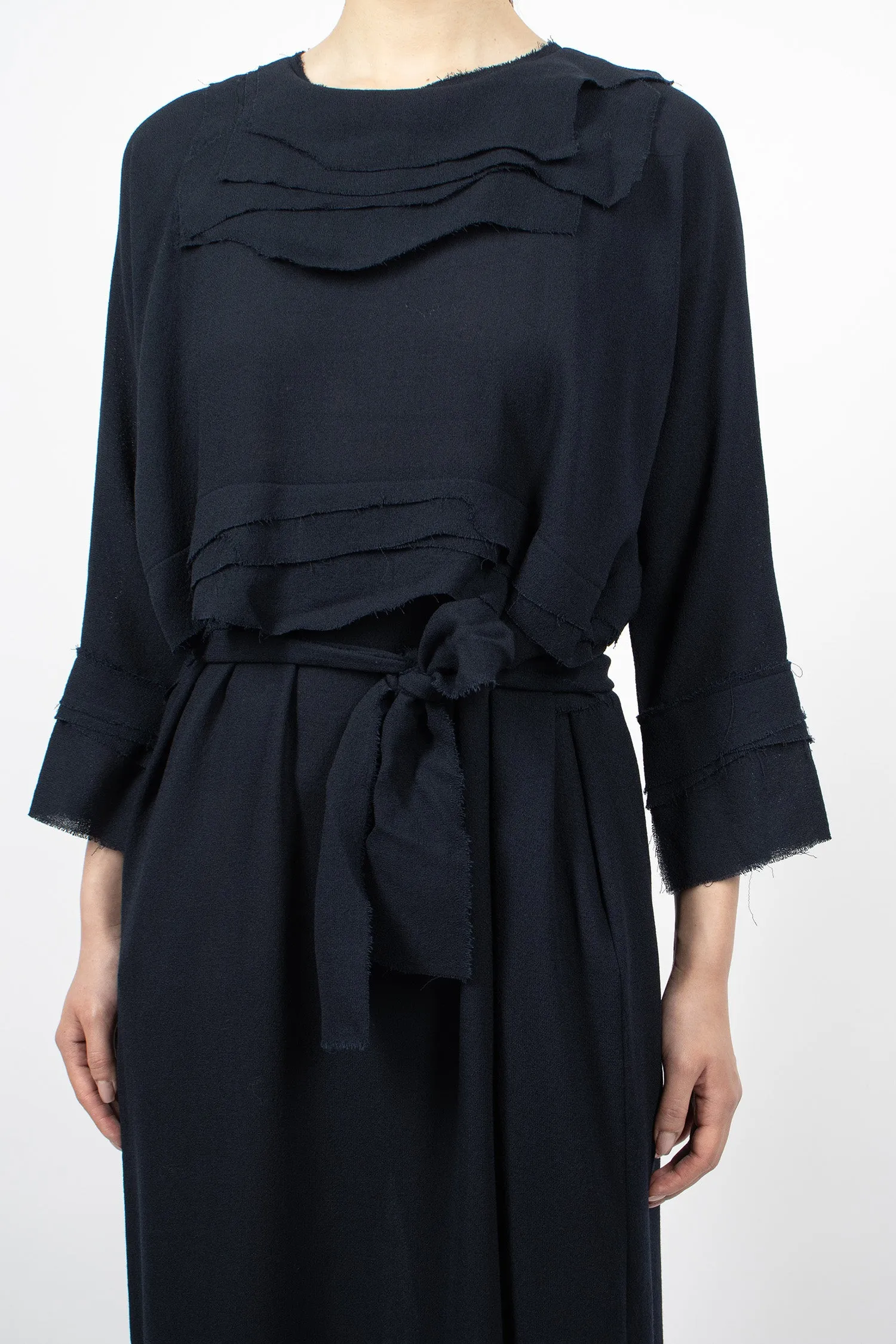 Panelled Raw Cut Dress Navy Blue