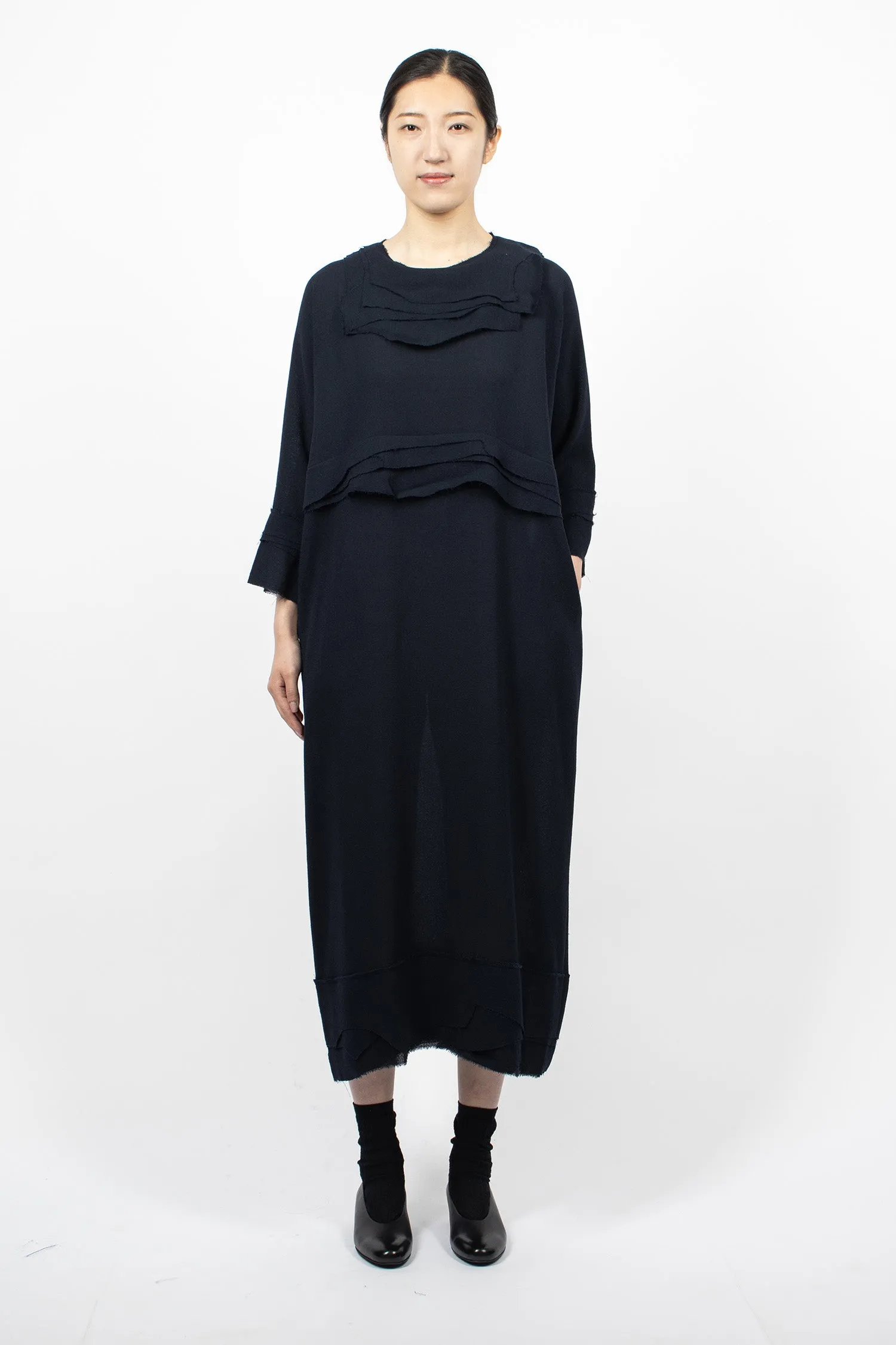 Panelled Raw Cut Dress Navy Blue