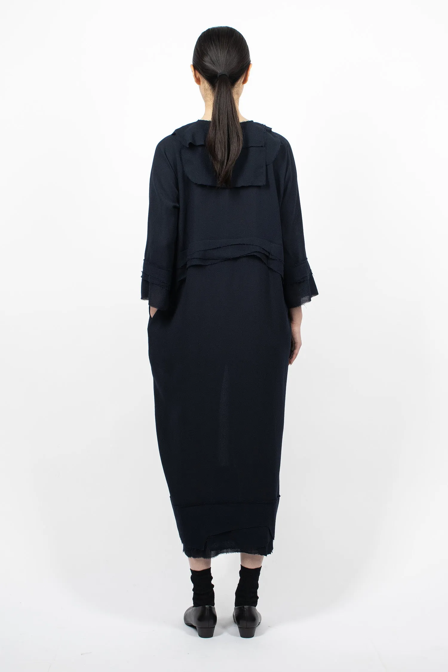 Panelled Raw Cut Dress Navy Blue