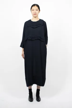 Panelled Raw Cut Dress Navy Blue