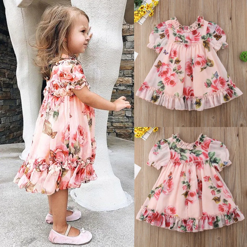 Party Chiffon Floral Print Tutu Dresses For Girls