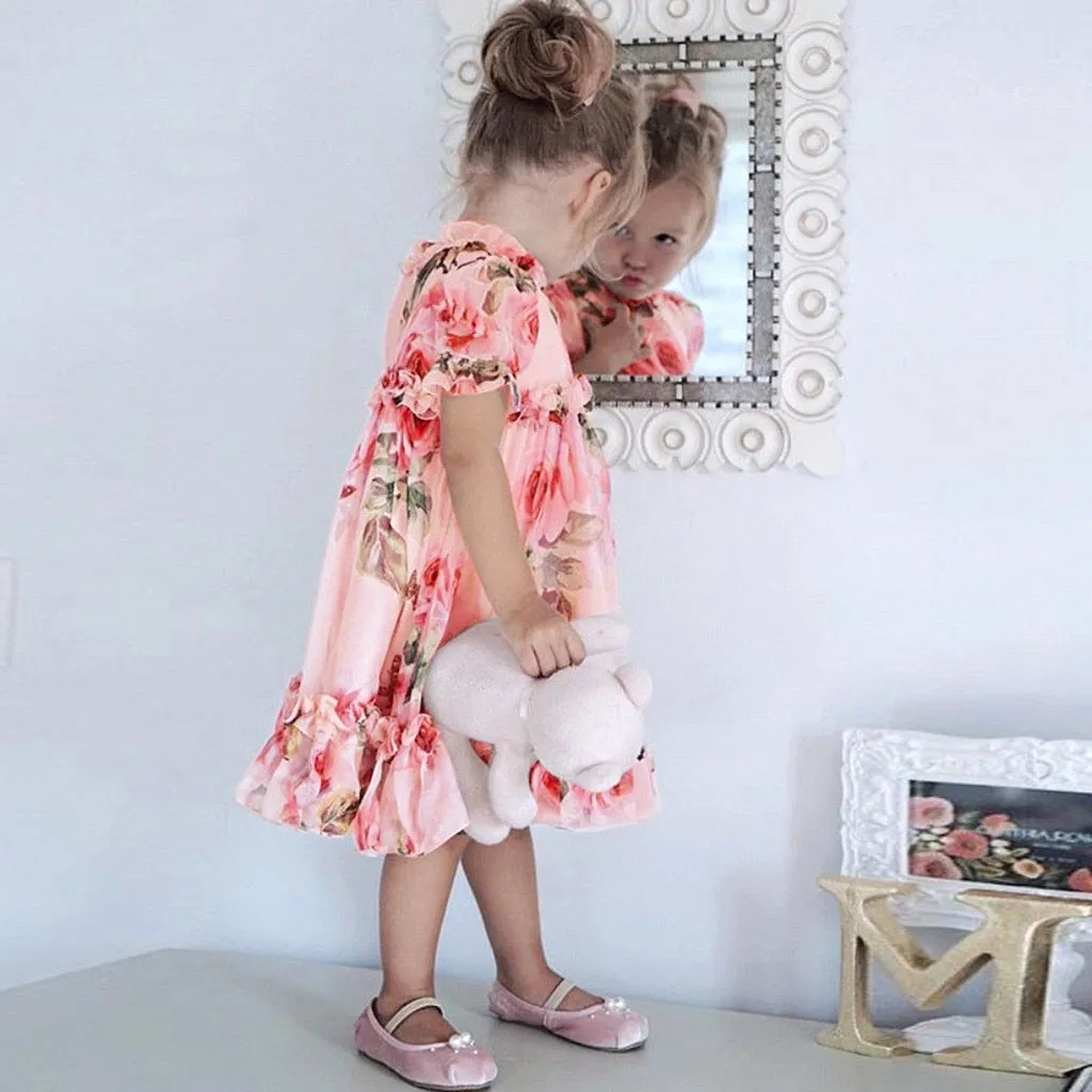 Party Chiffon Floral Print Tutu Dresses For Girls