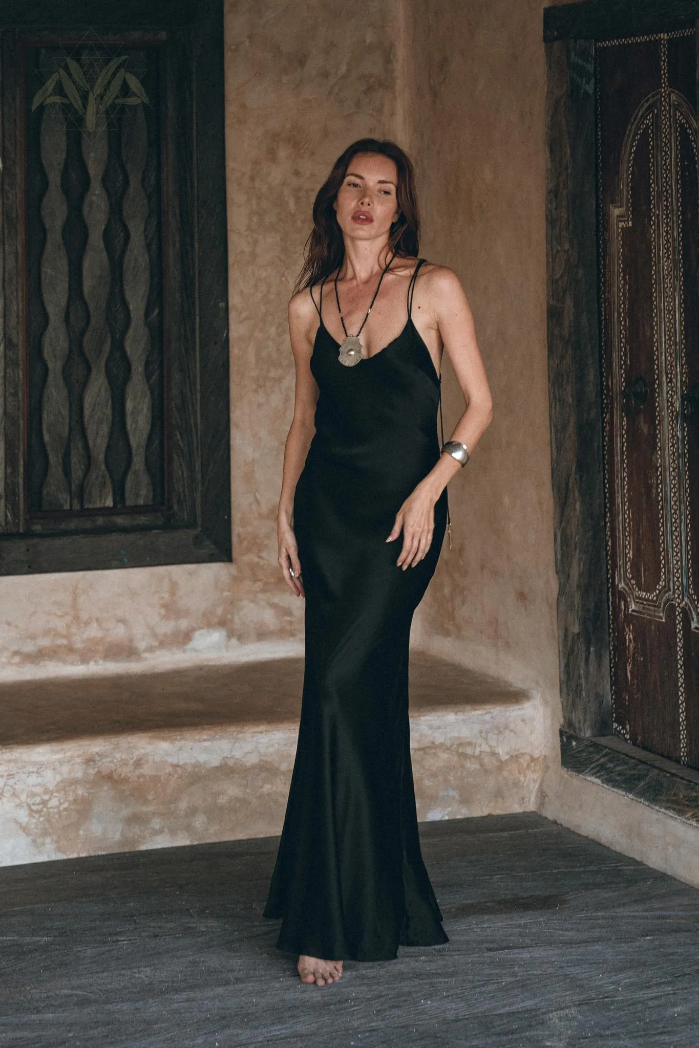 Peace Silk Slip Dress • Natural Silk Dress Women • Black Long Maxi Dress