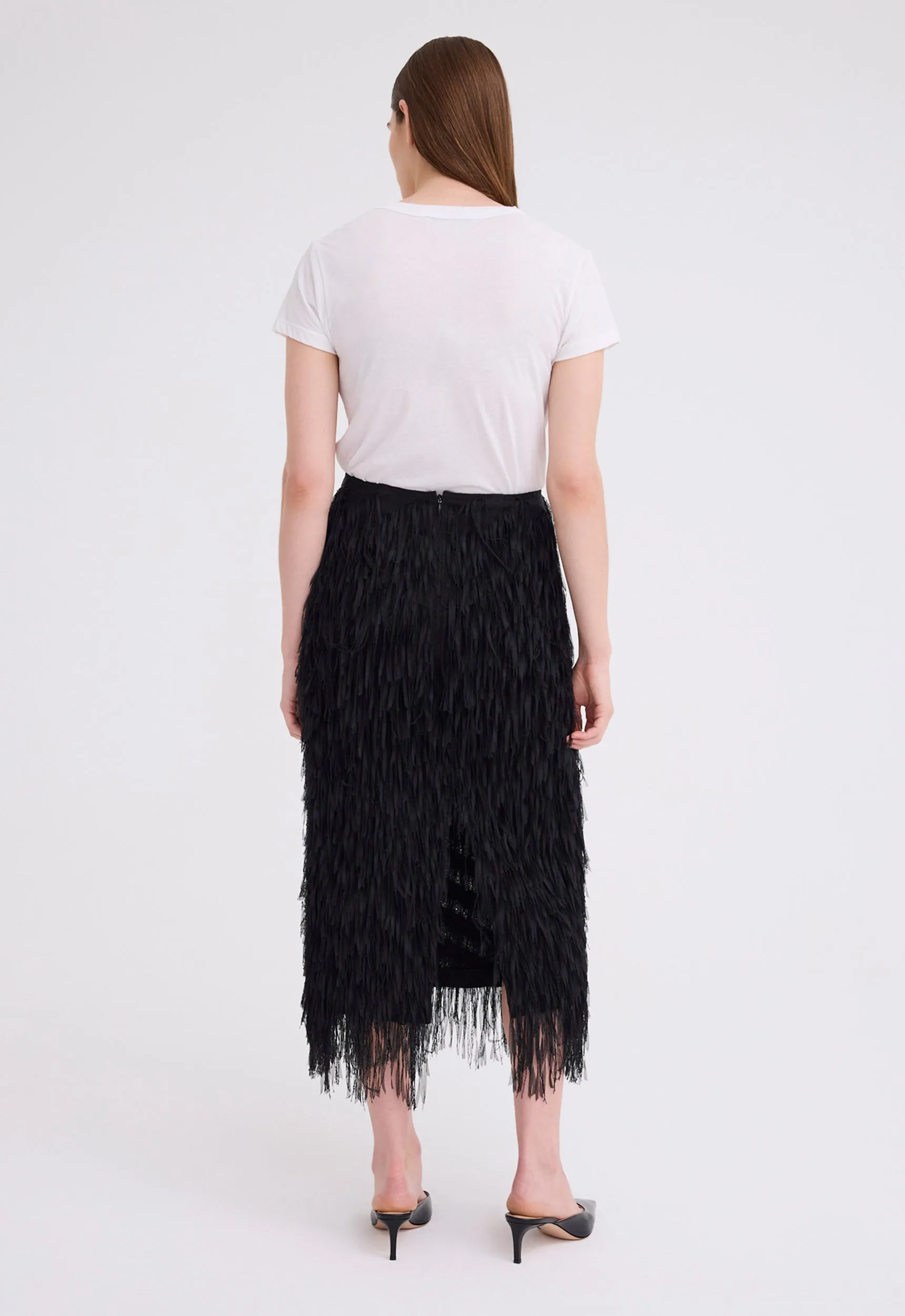 Pillar Fringe Skirt - Black