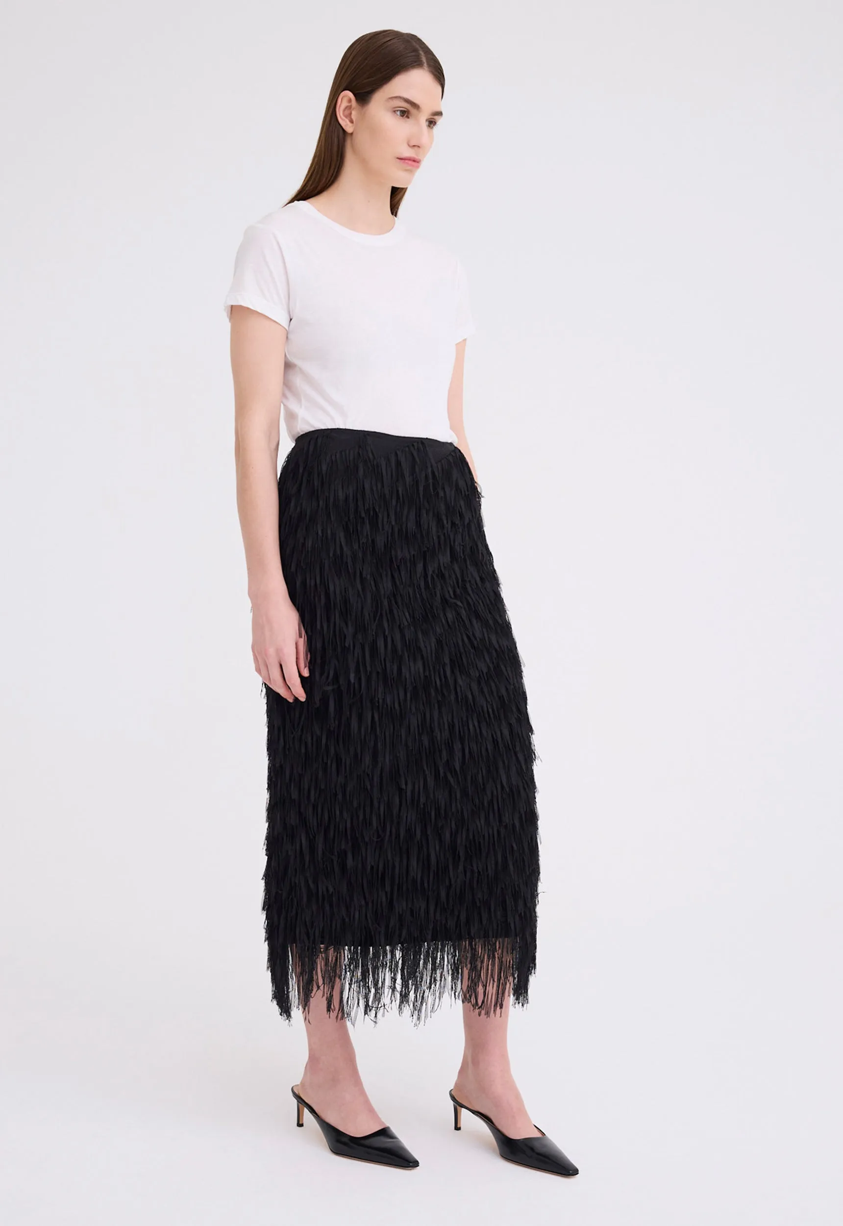 Pillar Fringe Skirt - Black