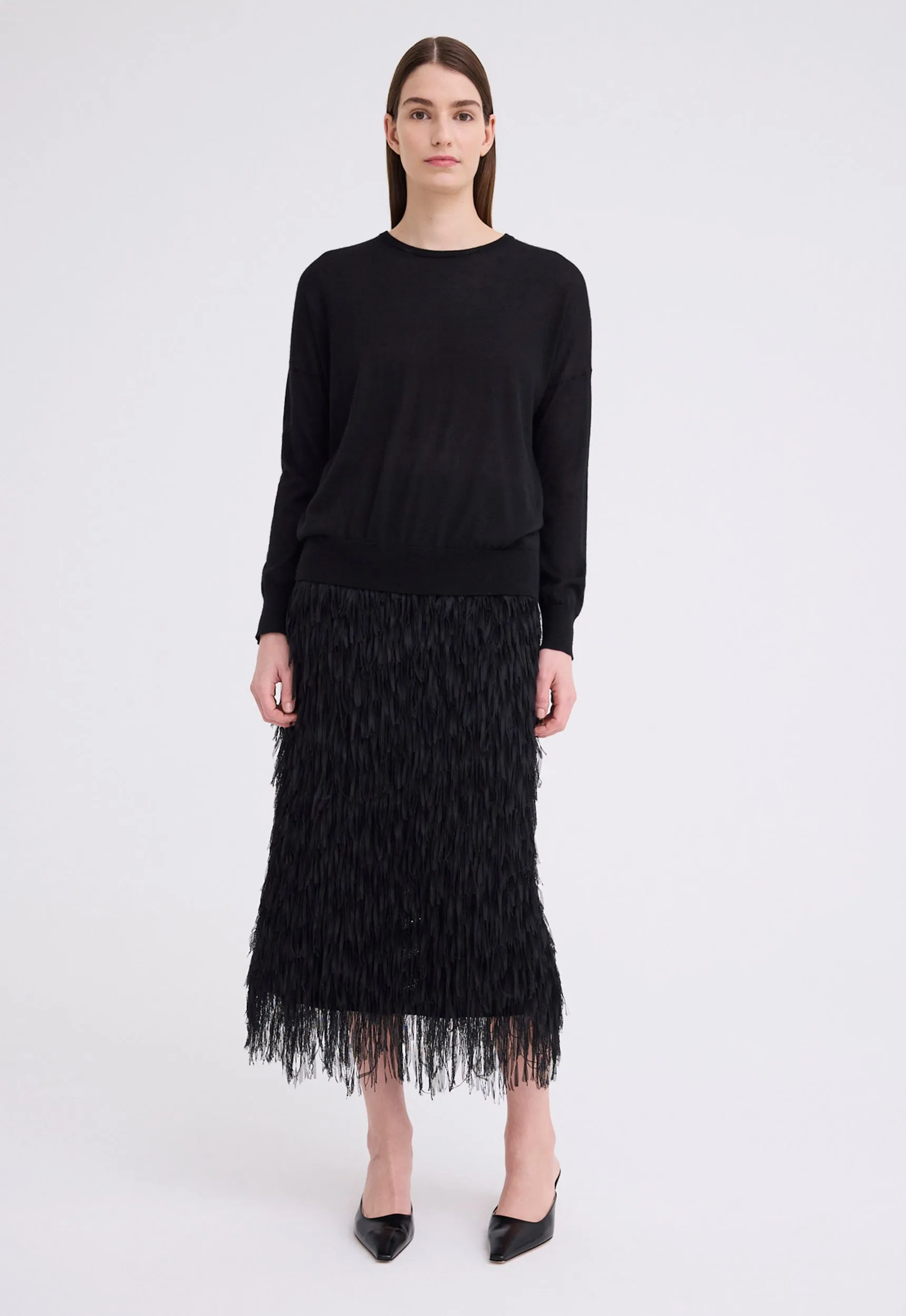 Pillar Fringe Skirt - Black