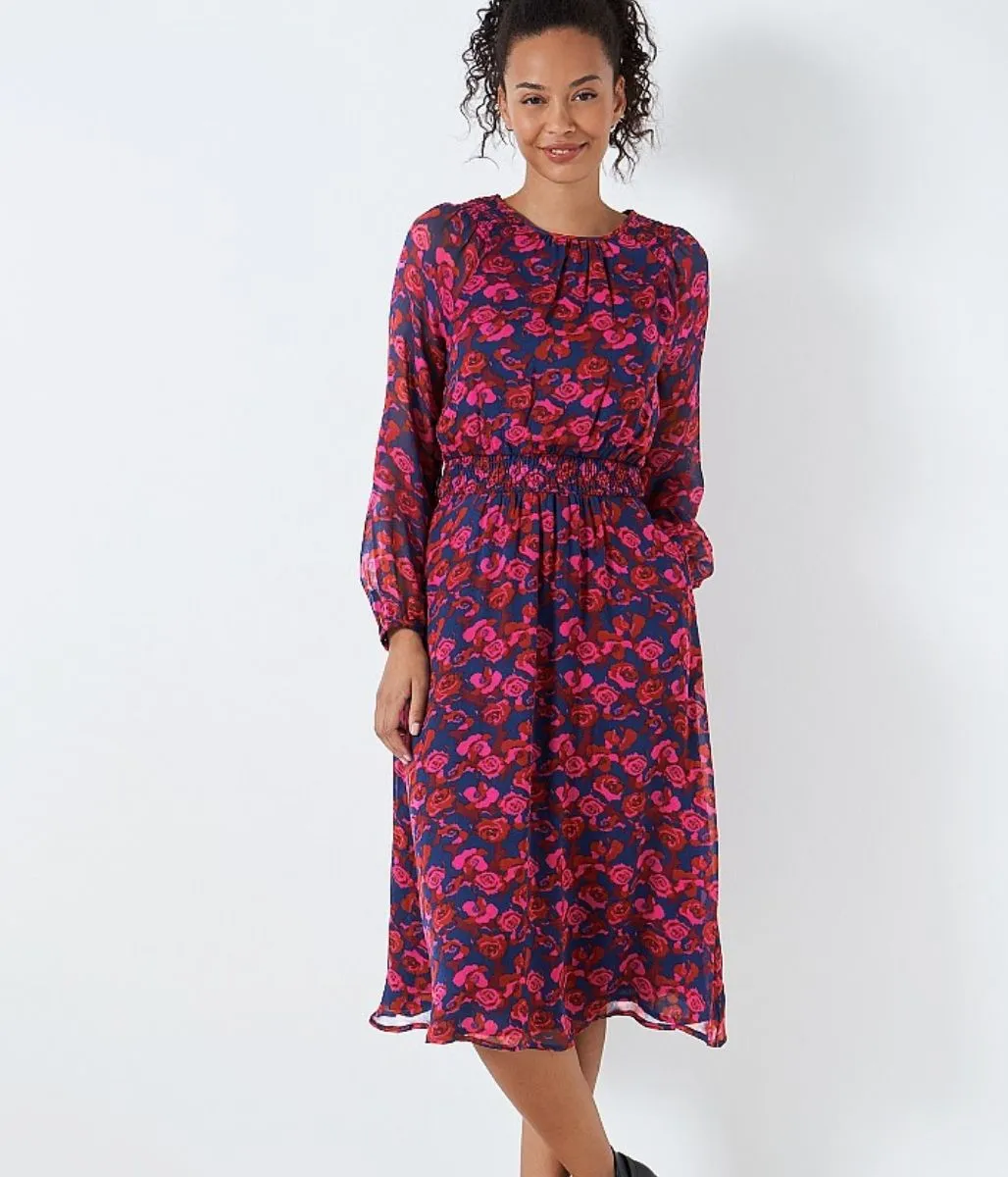 Pink Rose Print Lorie Midi Dress