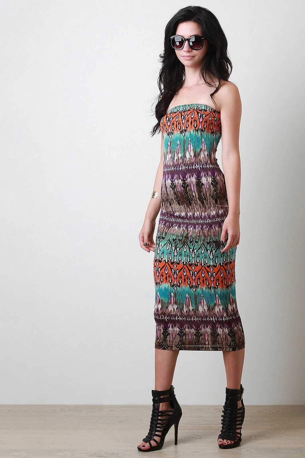 Plus Size Bohemian Print Midi Dress