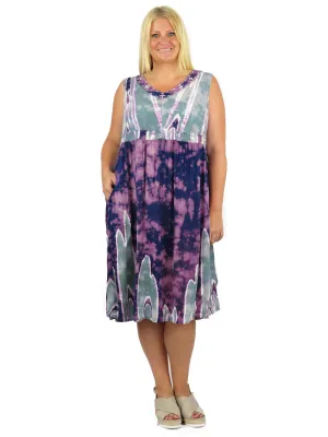 Plus Size Purple Celadon Abstract Print Empire Waist Dress