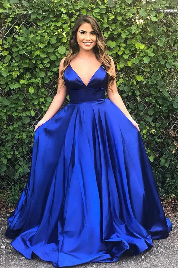 Pretty Royal Blue A-line Spaghetti Straps Prom Dresses, Evening Dresses, SP677