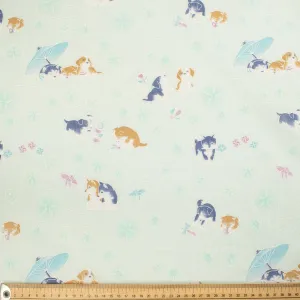 Printed Cotton Voile Design-19 Happy Dogs on Light Mint