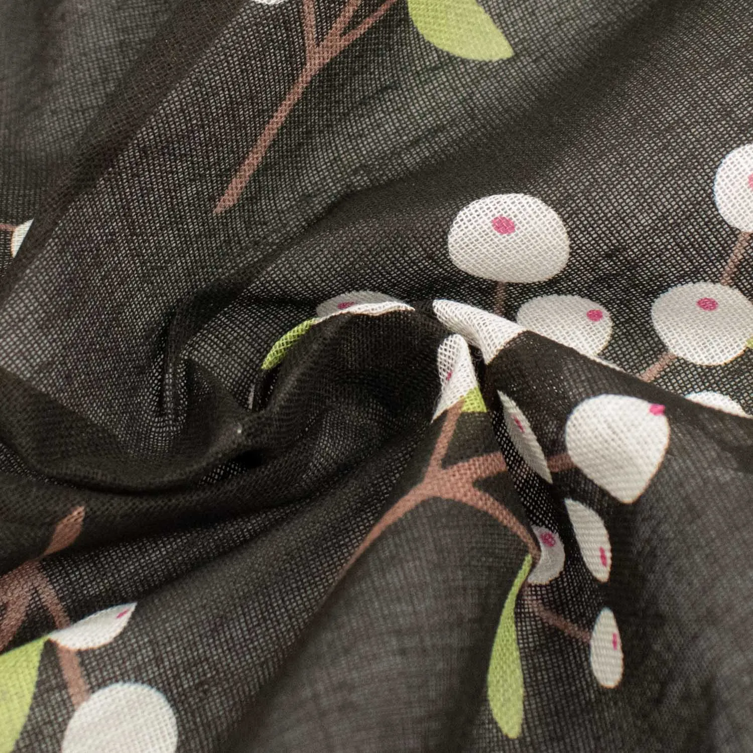 Printed Cotton Voile Design-19 White Lilly Pilly on Black