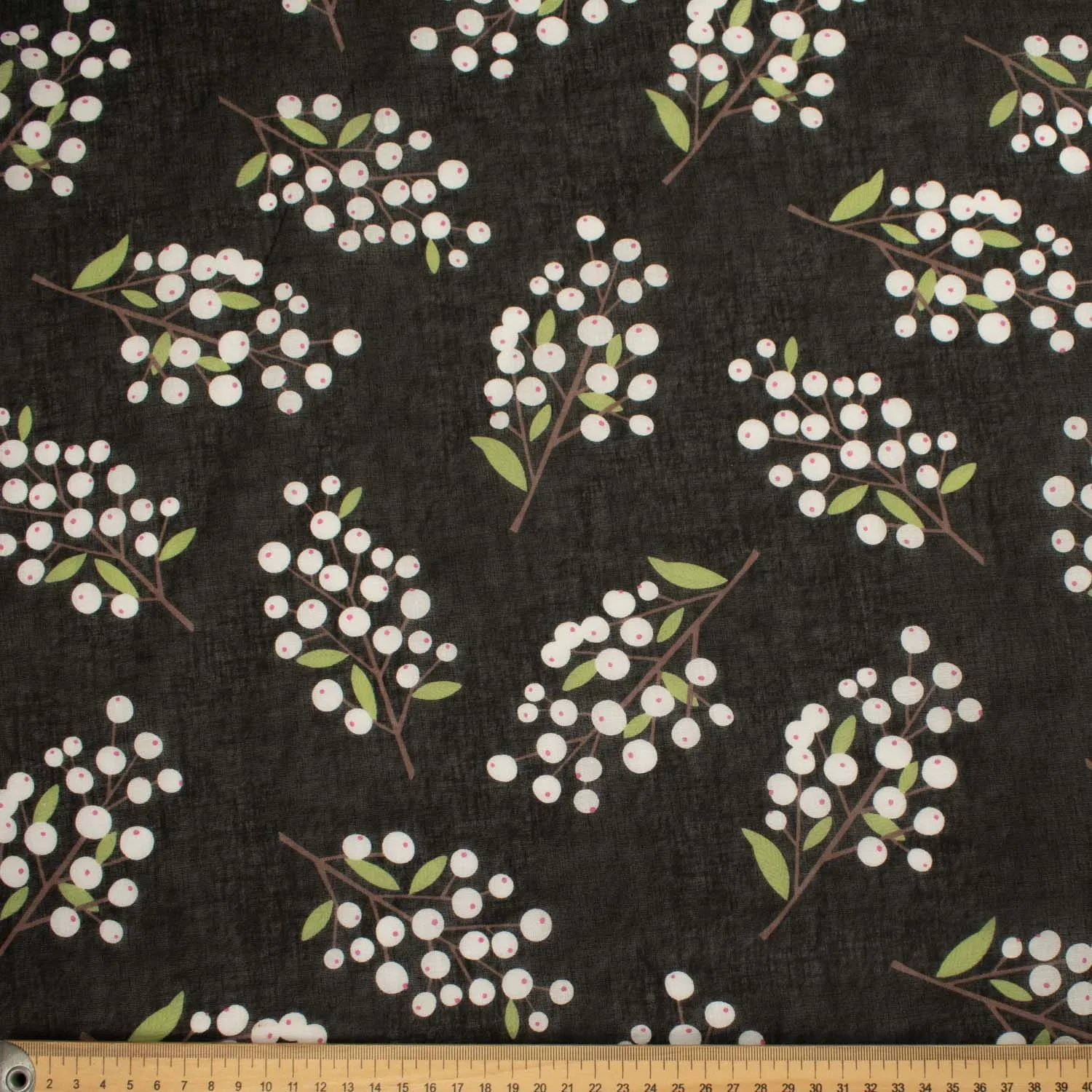 Printed Cotton Voile Design-19 White Lilly Pilly on Black