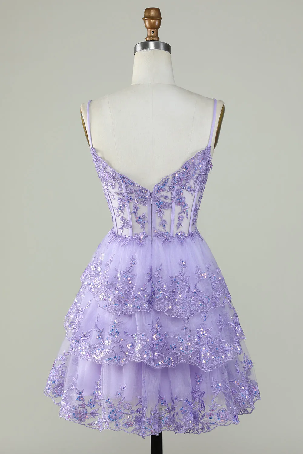 Purple Sparkly Corset A-Line Spaghetti Strap Homecoming Dress