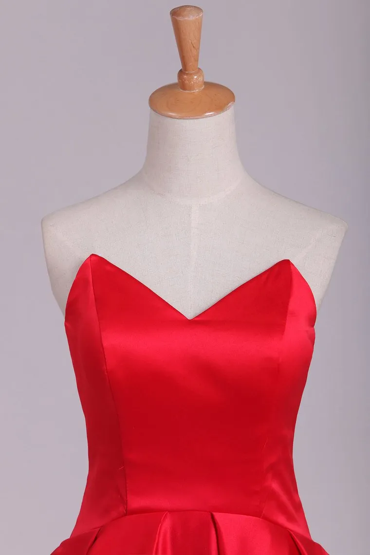 Red Asymmetrical Prom Dresses V Neck Satin Red