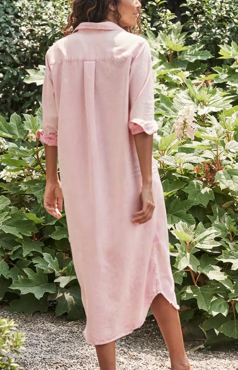 RORY Famous Denim Maxi Dress in Light Pink Mineral Wash