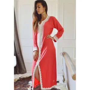 Salmon Pink Kaftan Maxi Dress Karima Style-Moroccan Kaftan