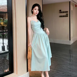 Sexy Backless Satin Spaghetti Strap Dress Long Dress 419