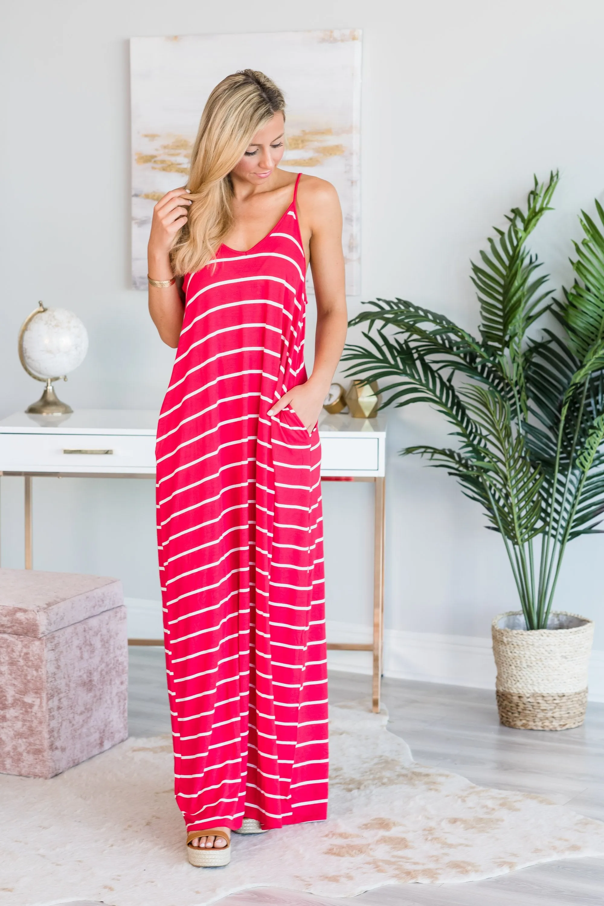 Show You Off Ruby Red Striped Maxi Dress