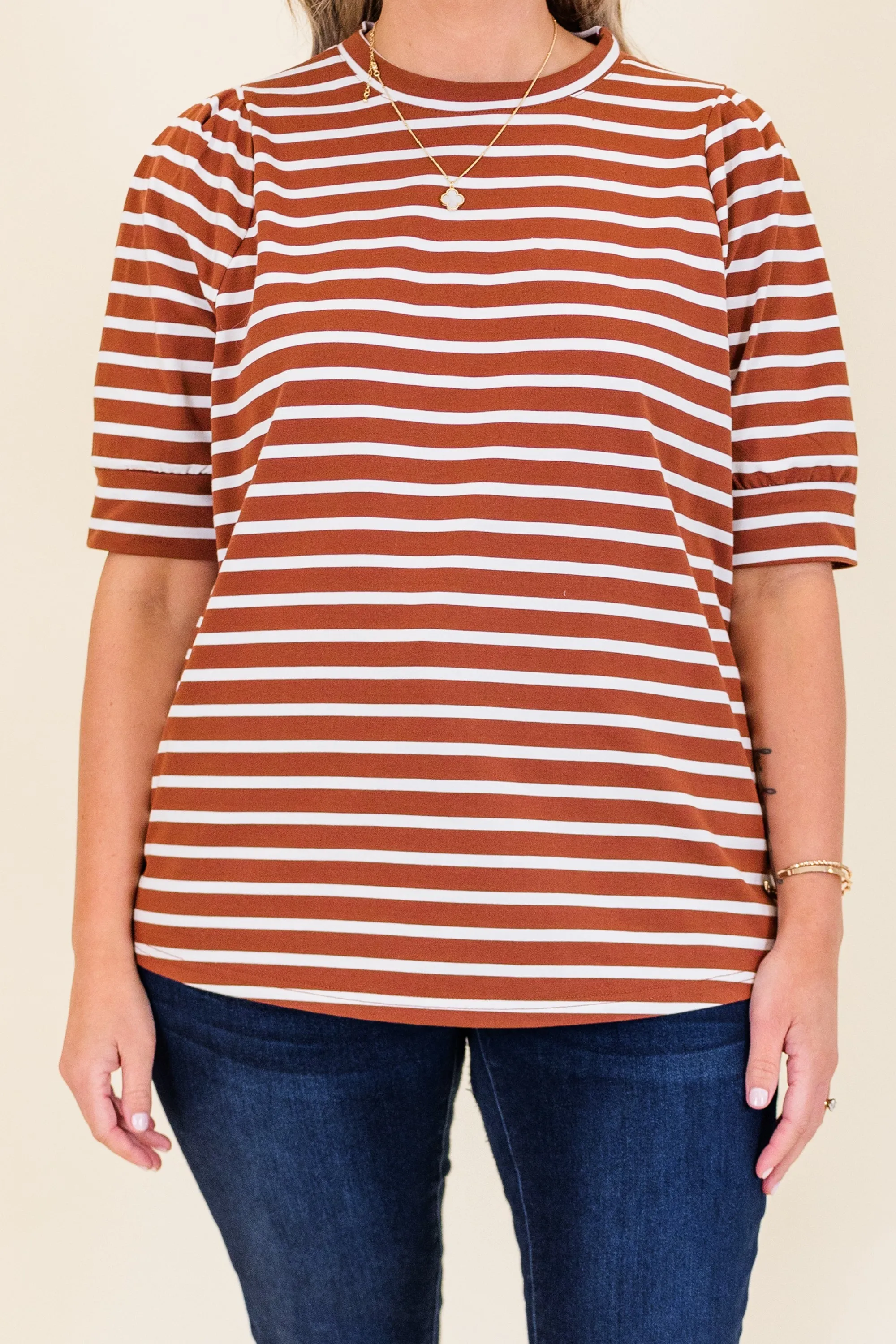 Signature Stripes Top, Burgundy-White