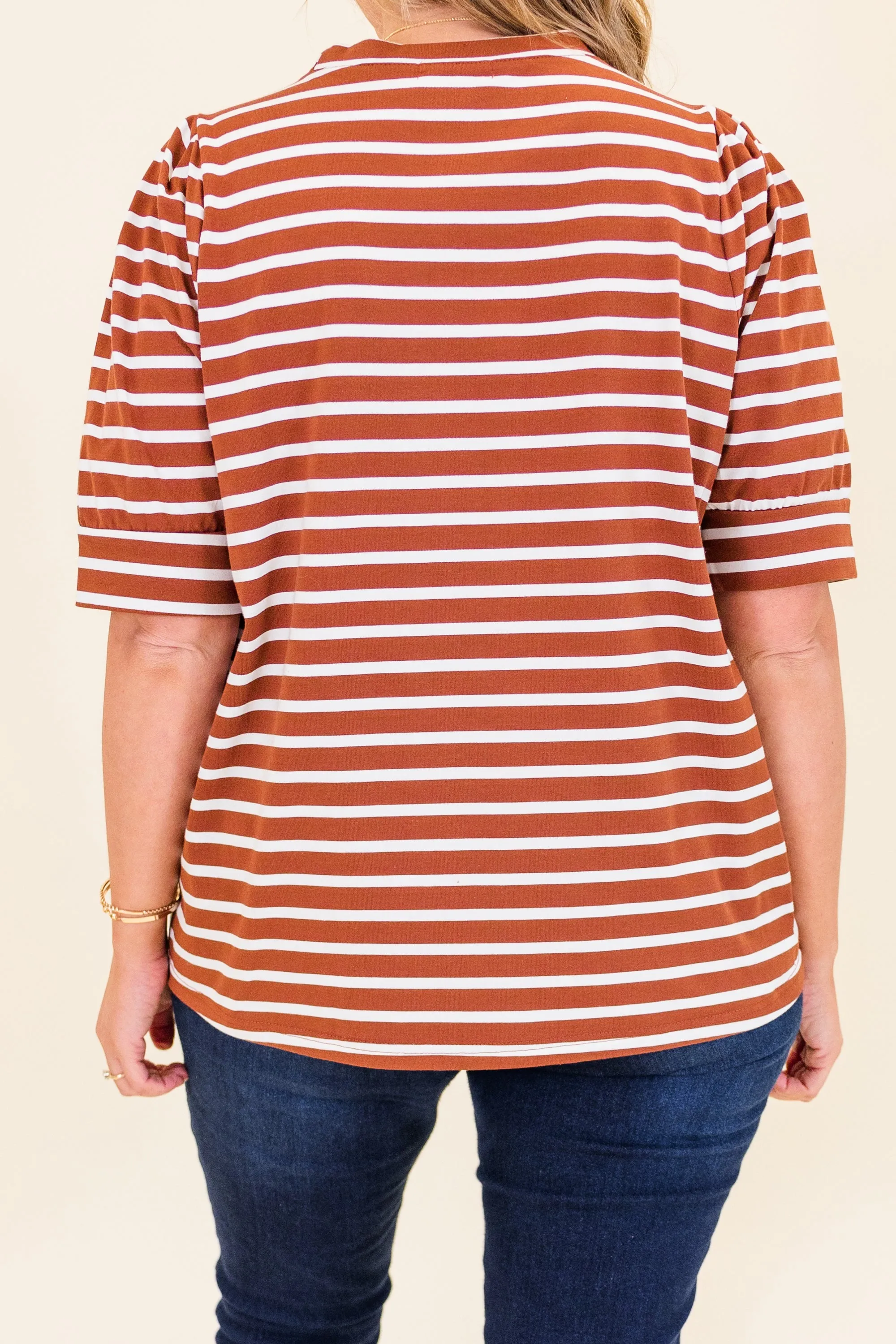 Signature Stripes Top, Burgundy-White