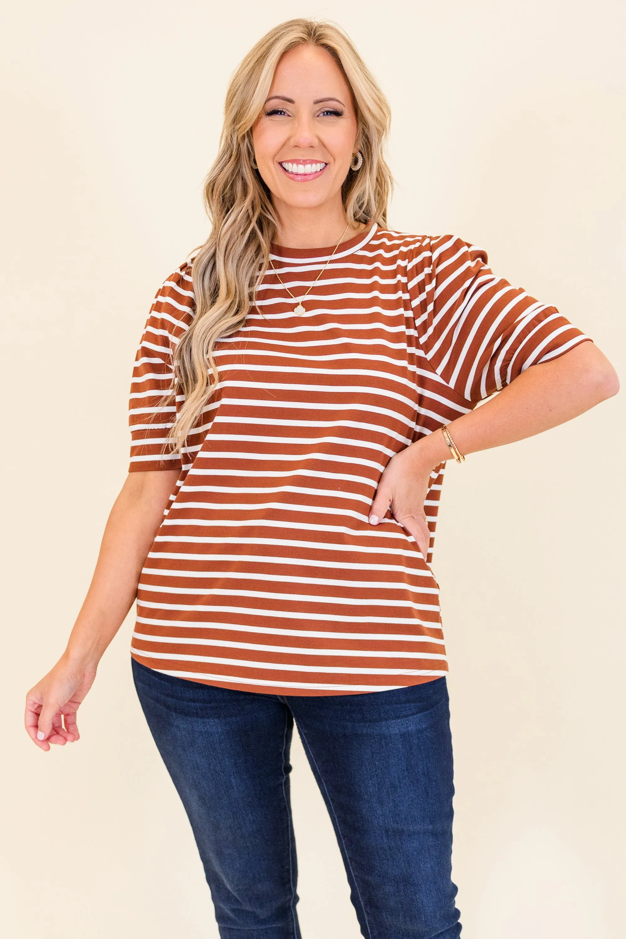 Signature Stripes Top, Burgundy-White